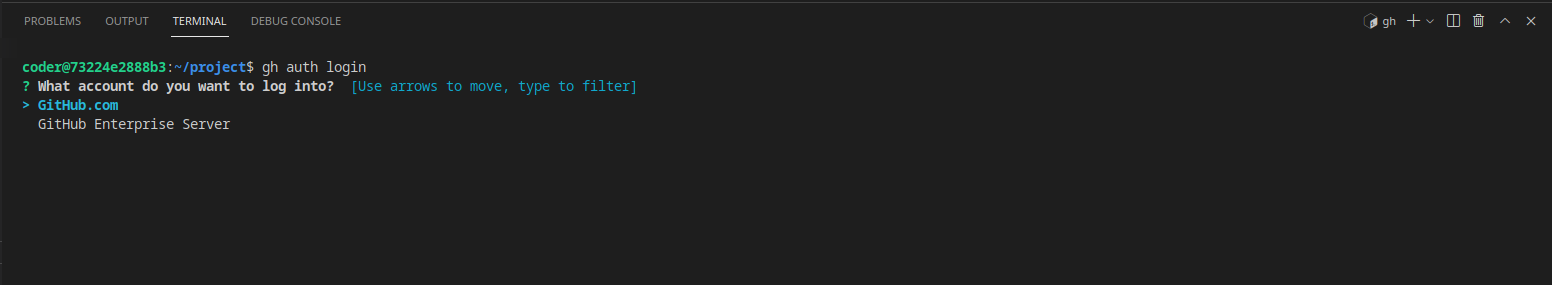 gh auth login showing GitHub.com and HTTPS options