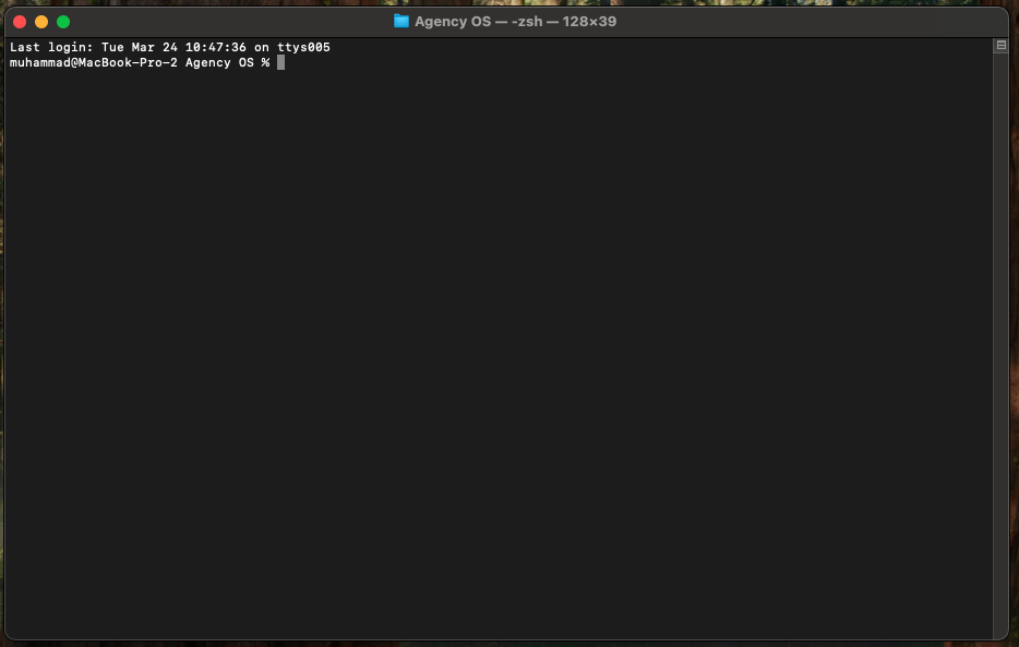 Terminal open in Agency OS folder